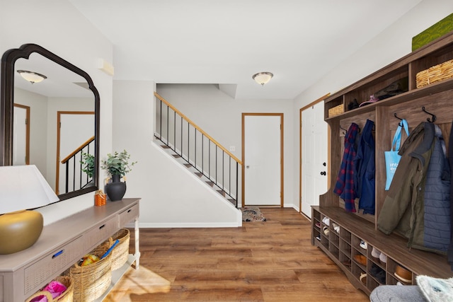 mudroom with hardwood / wood-style flooring