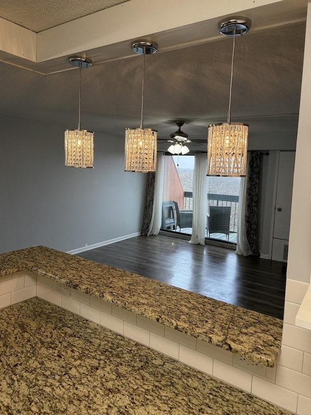 interior space with dark hardwood / wood-style floors and ceiling fan