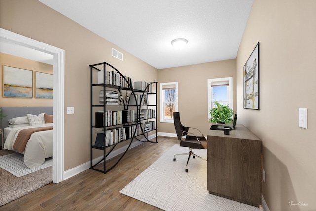 office with wood-type flooring