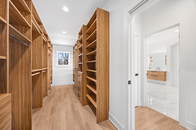 spacious closet featuring light wood-type flooring