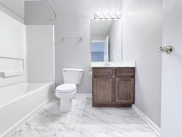 full bathroom with shower / bath combination, vanity, and toilet