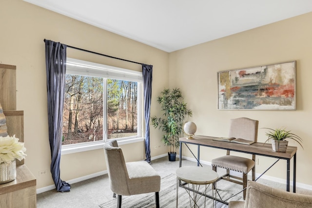 office area featuring light colored carpet