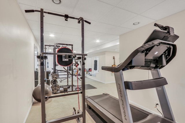 exercise area with a drop ceiling