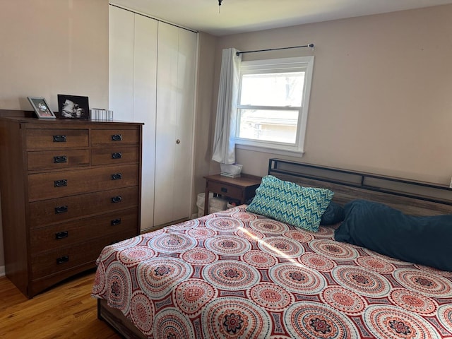 bedroom featuring a closet and light hardwood / wood-style flooring