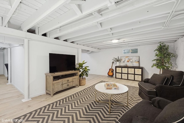 living room with light hardwood / wood-style flooring