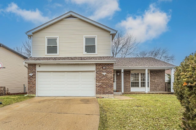 front facade featuring a garage and a front yard