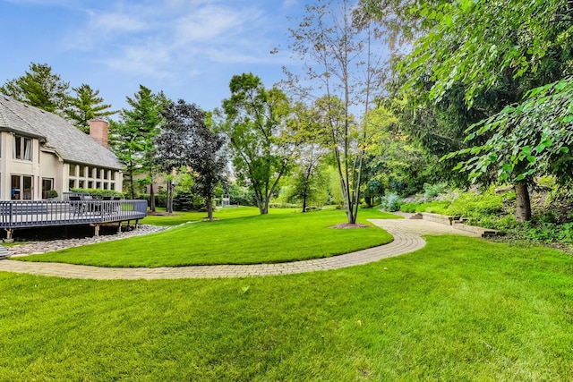 view of home's community featuring a yard and a deck