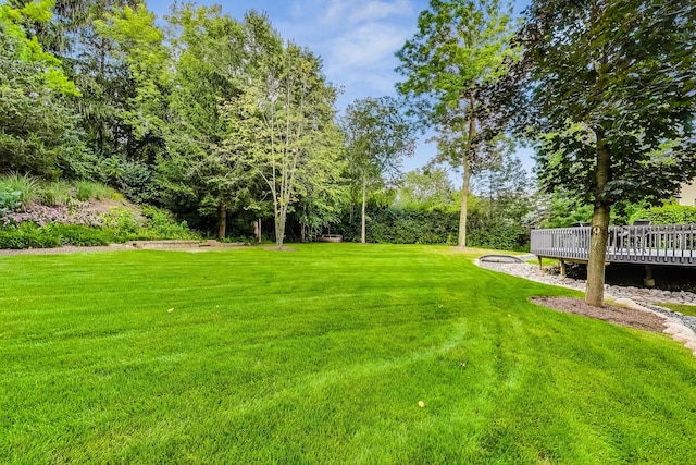 view of yard with a deck