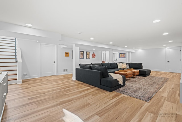 living room with light wood-type flooring