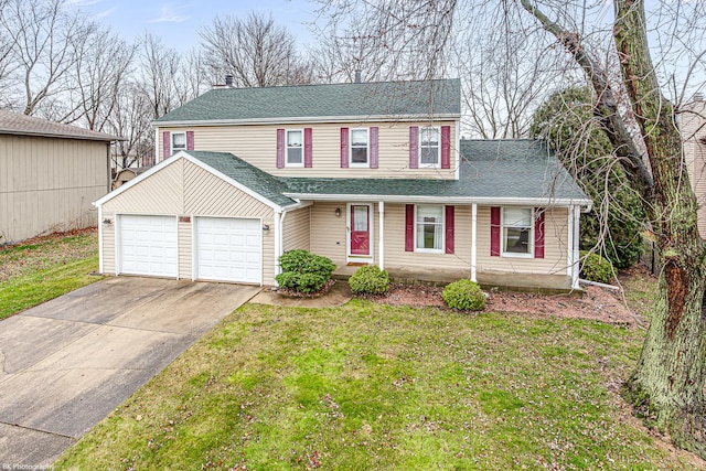 view of front of house featuring a garage and a front lawn