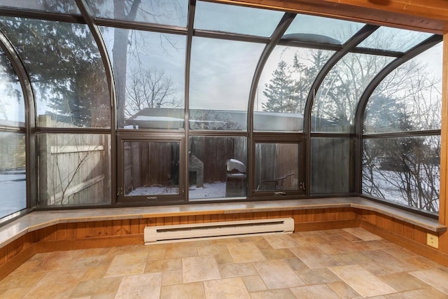 unfurnished sunroom with a baseboard radiator