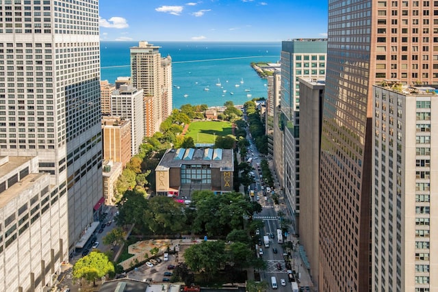 property's view of city featuring a water view