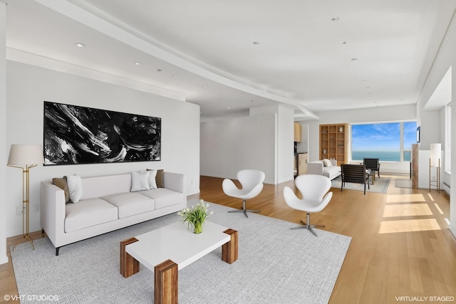 living room with light hardwood / wood-style flooring