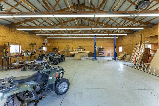 garage featuring a workshop area