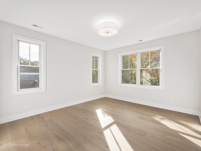 empty room featuring a healthy amount of sunlight and light hardwood / wood-style flooring