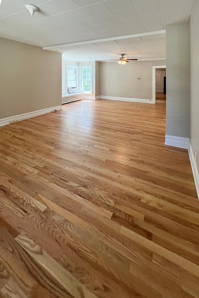 spare room with ceiling fan and light wood-type flooring