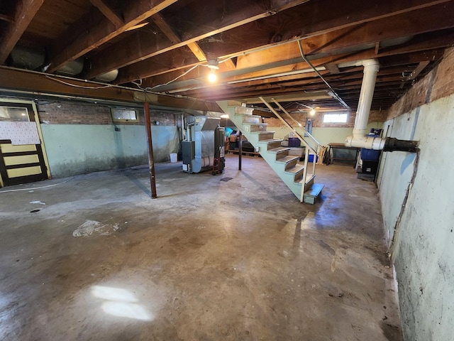 basement with heating unit