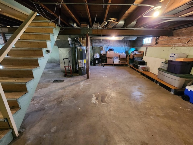 basement featuring gas water heater