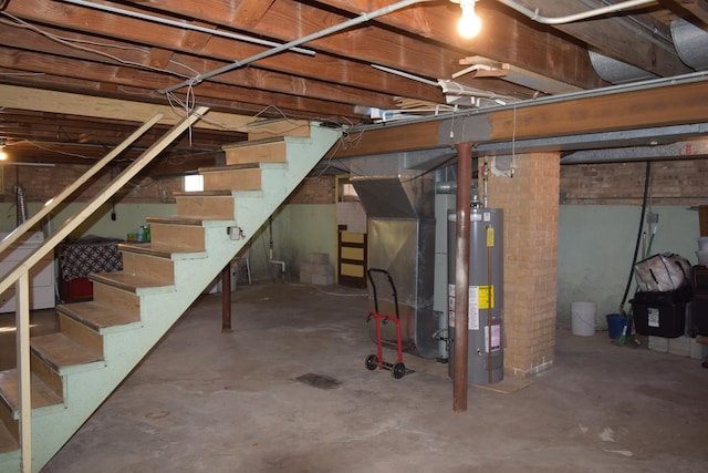 basement featuring gas water heater