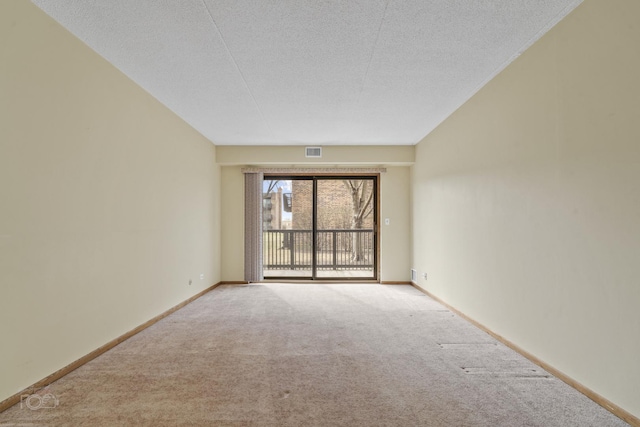 empty room with carpet flooring and a textured ceiling