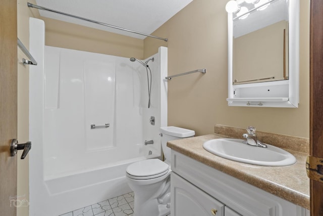 full bathroom featuring vanity, toilet, and bathing tub / shower combination