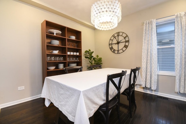 dining room featuring dark wood-type flooring and a notable chandelier