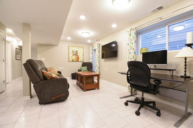 view of tiled home office