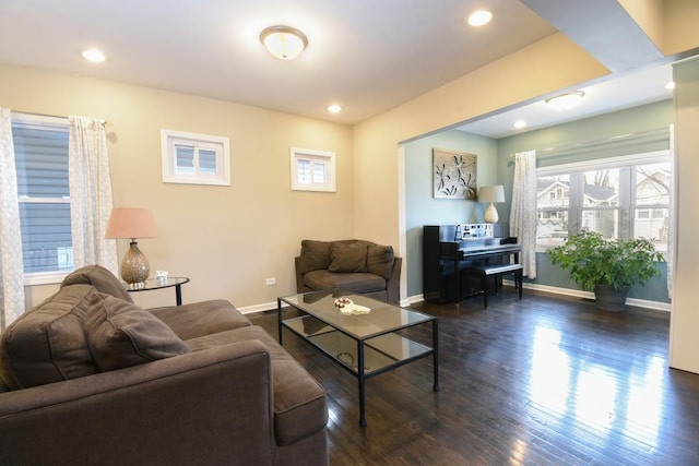 living room featuring dark hardwood / wood-style flooring