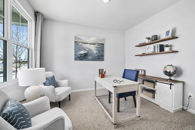 home office with light carpet and a wealth of natural light