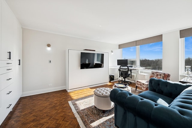 living room featuring baseboards