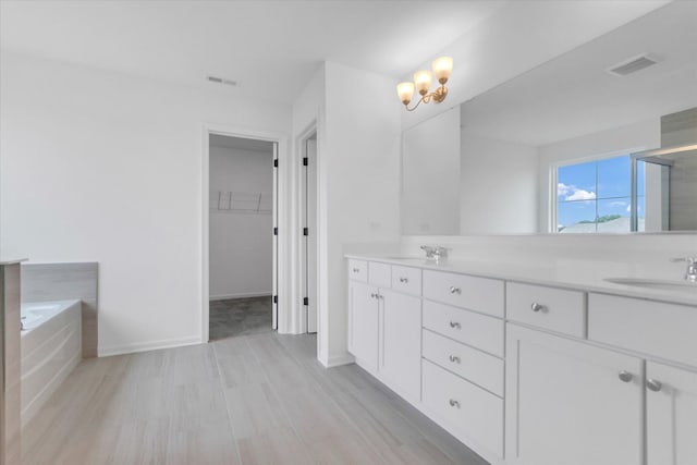 bathroom featuring vanity and separate shower and tub