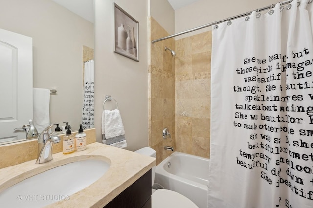 full bathroom featuring vanity, toilet, and shower / bath combo with shower curtain