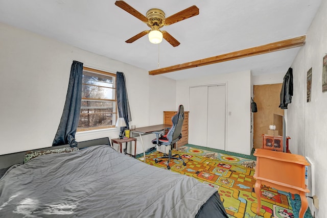 bedroom with a closet and ceiling fan