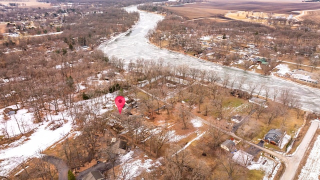 snowy aerial view with a rural view