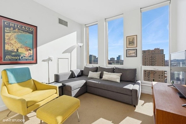 living room featuring floor to ceiling windows