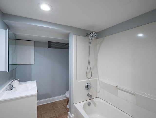 full bathroom with vanity, tile patterned floors, shower / bathtub combination, and toilet