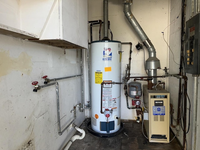 utility room with gas water heater and electric panel