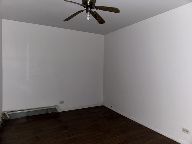 unfurnished room featuring dark hardwood / wood-style flooring and ceiling fan