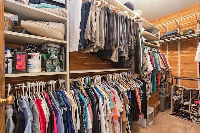 spacious closet featuring carpet flooring