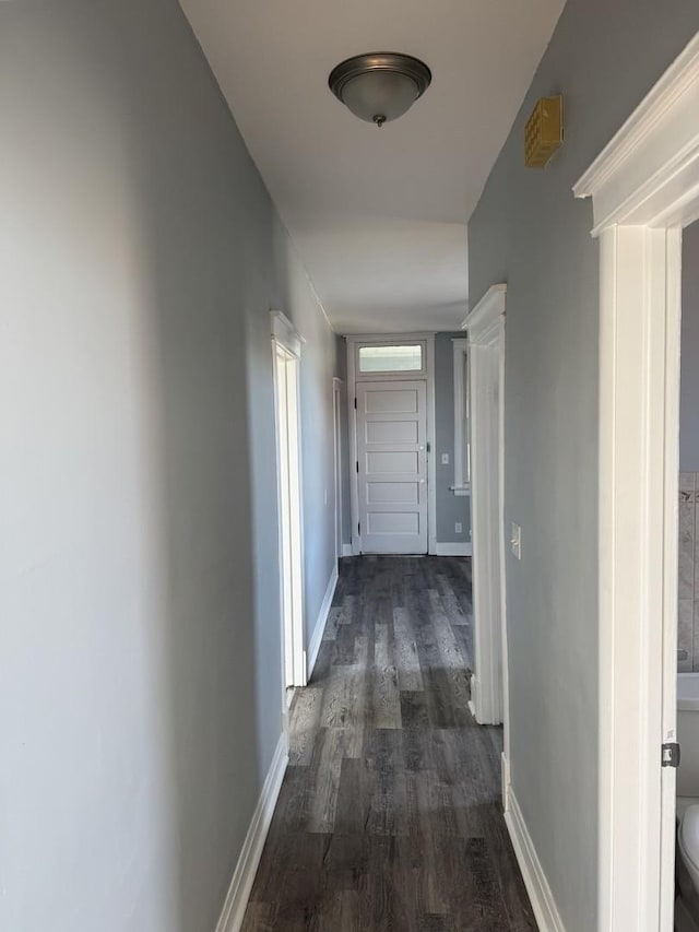 hallway featuring dark hardwood / wood-style flooring