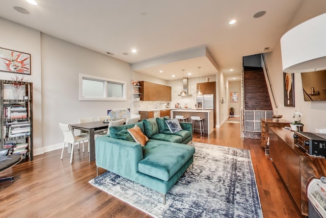 living room with hardwood / wood-style floors