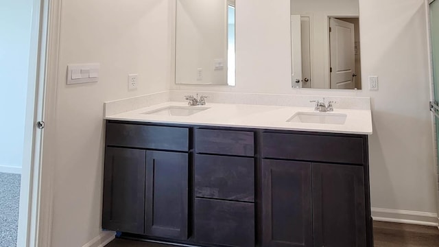 bathroom with hardwood / wood-style flooring and vanity