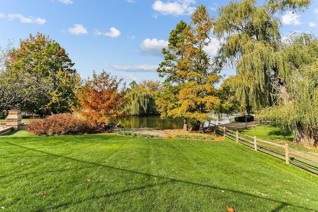 view of yard with a water view