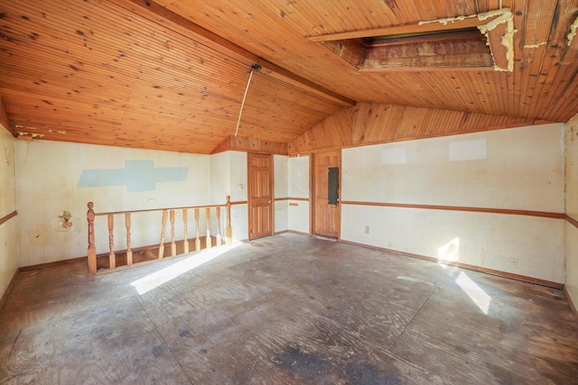 spare room with lofted ceiling and wood ceiling