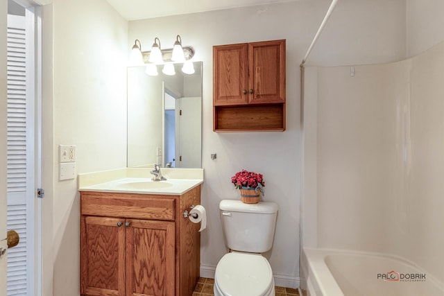 full bathroom featuring vanity, shower / bathing tub combination, and toilet