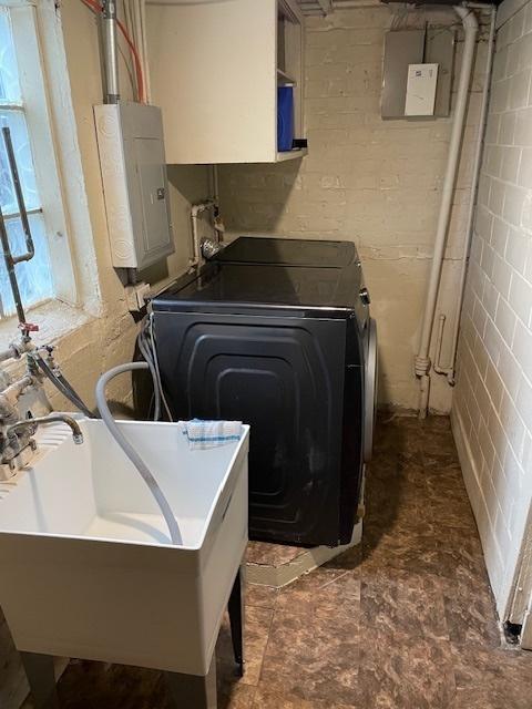 laundry room with sink, washer / clothes dryer, and electric panel