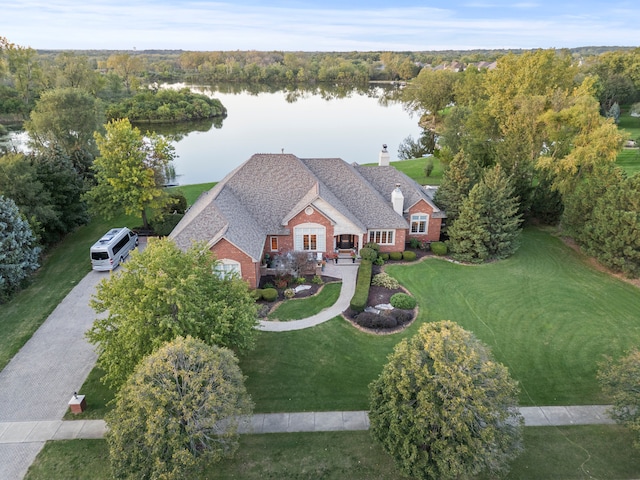 aerial view with a water view