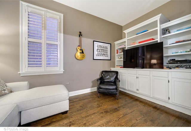 sitting room with dark wood-type flooring