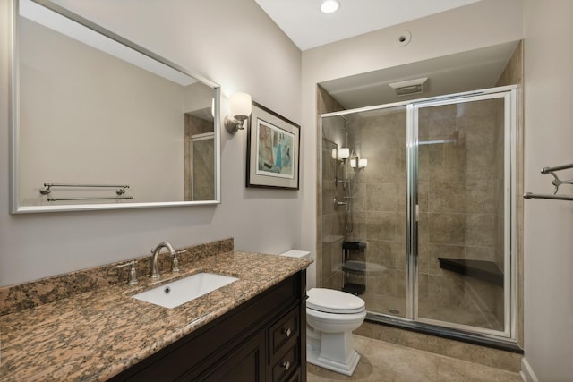 621 E Prospect Ave, Lake Bluff, IL 60044 - bathroom featuring a shower stall, toilet, tile patterned floors, and vanity
