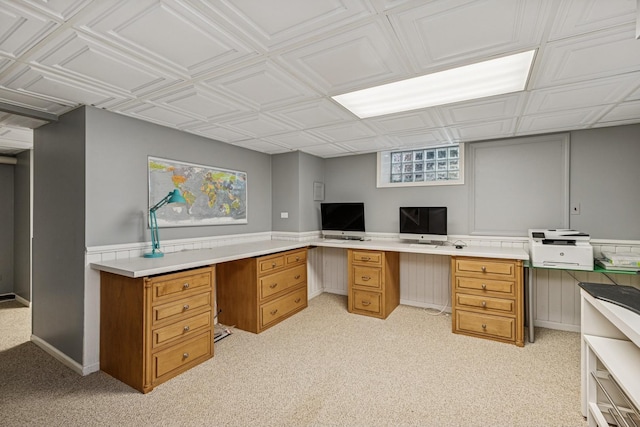 621 E Prospect Ave, Lake Bluff, IL 60044 - unfurnished office with built in desk, light colored carpet, and an ornate ceiling